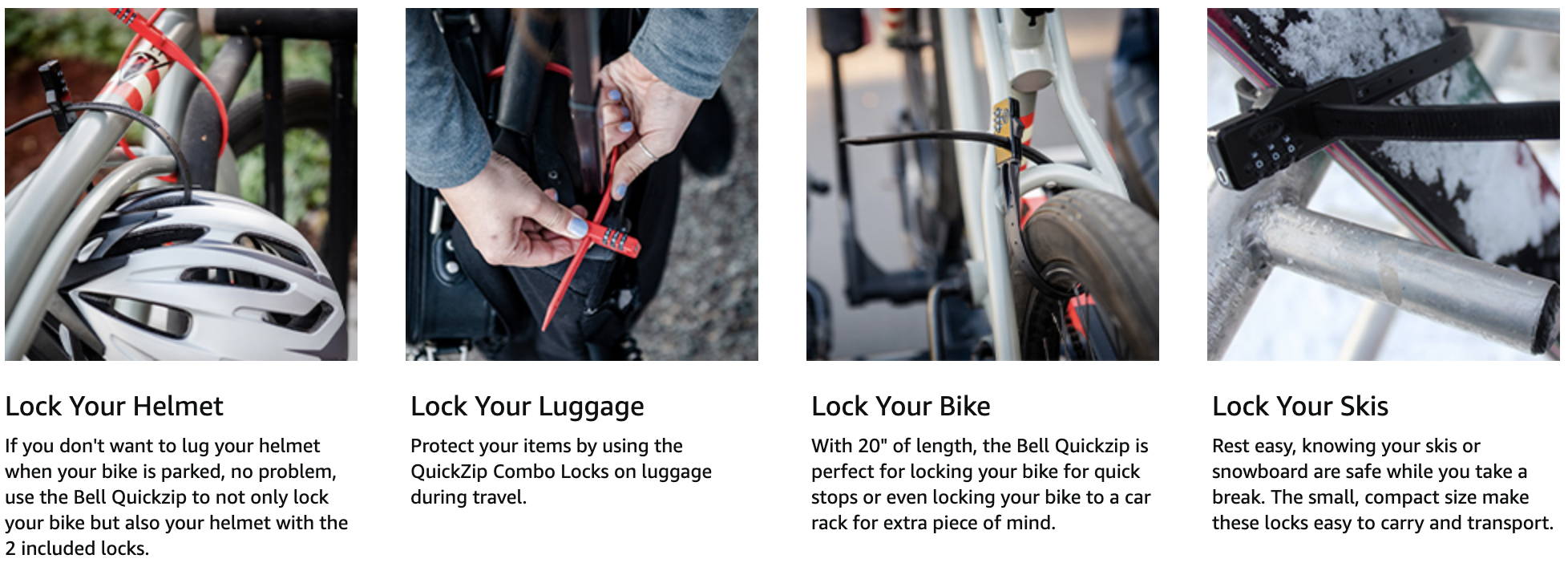 Bell QuickZip ZipTie MultiPurpose Combo Lock 2 Pack Red/Black, One S